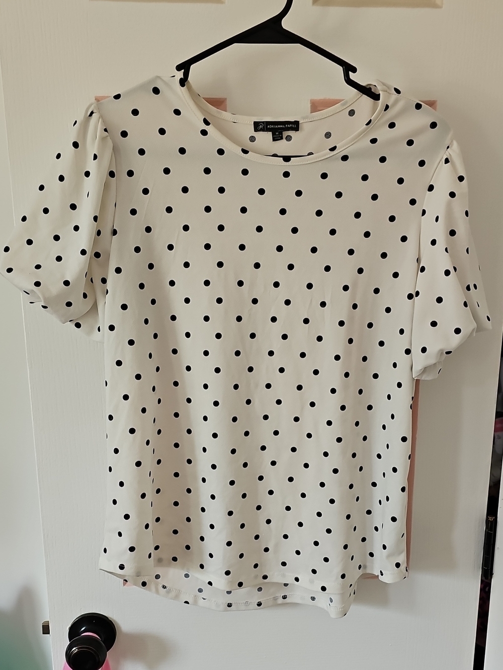 Adrianna Papell White Polka Dot Short Sleeve Tee